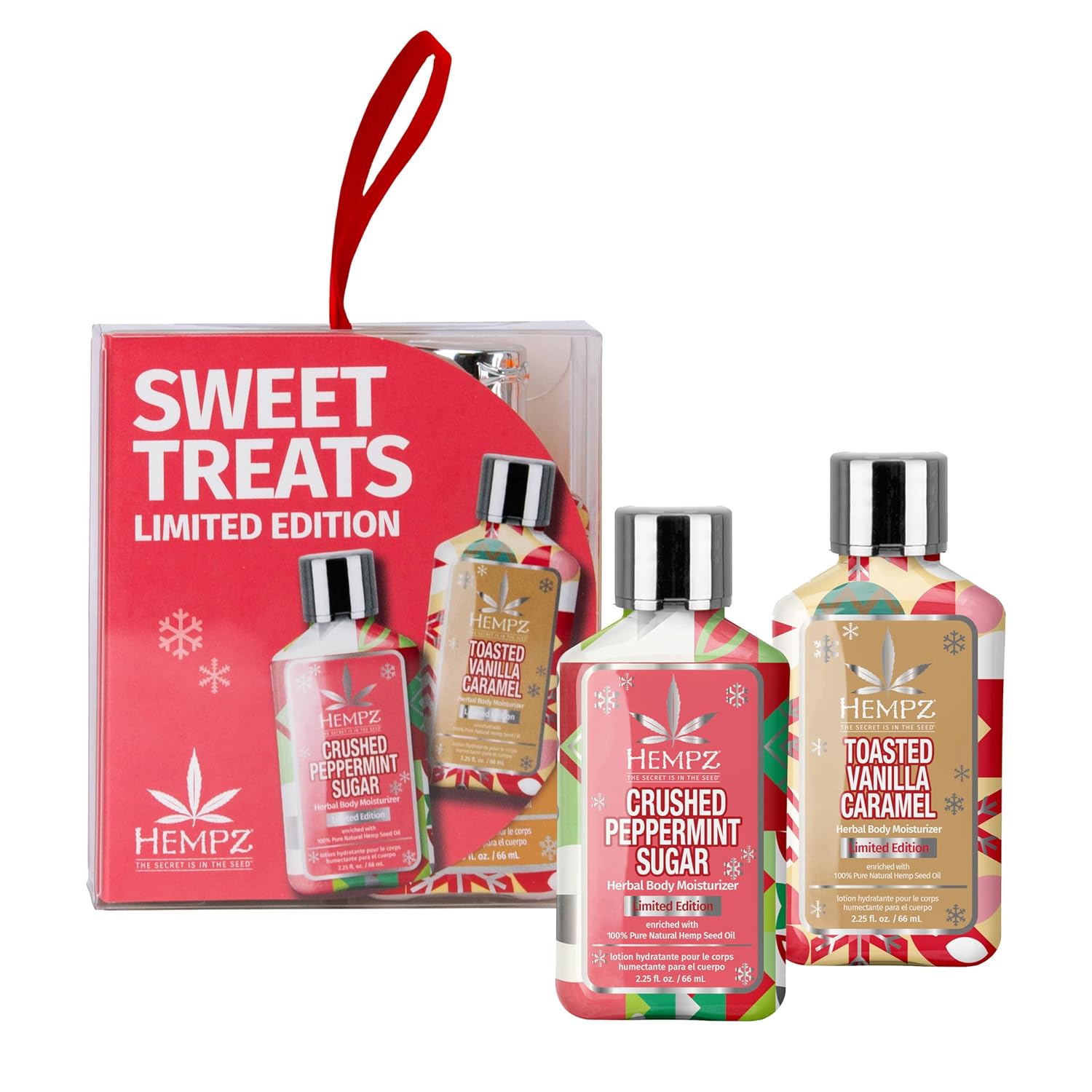 Hempz Mini Sweet Treats, Holiday Lotion Gift Set, Vanilla Caramel and Crushed Peppermint Mini Body Lotion, 2.25 oz
