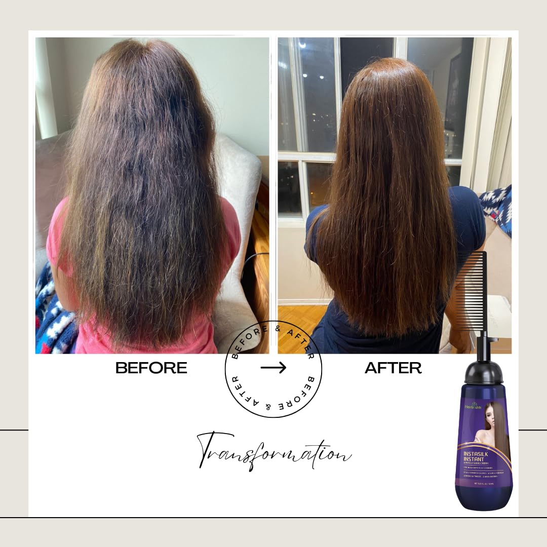 Herbishh Instant Hair Straightener Cream with Comb 150 ml Smooths Frizz & Curls - Image 3