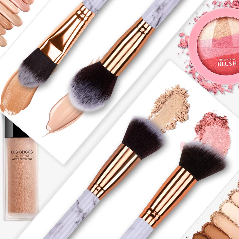 HEYMKGO Makeup Brushes Professional Marble Makeup Brush Set, Soft and Odor-free Natural Synthetic Bristles,10PCS + 2 Sponge Puff + Marble Pattern Cosmetics Bag - Image 4