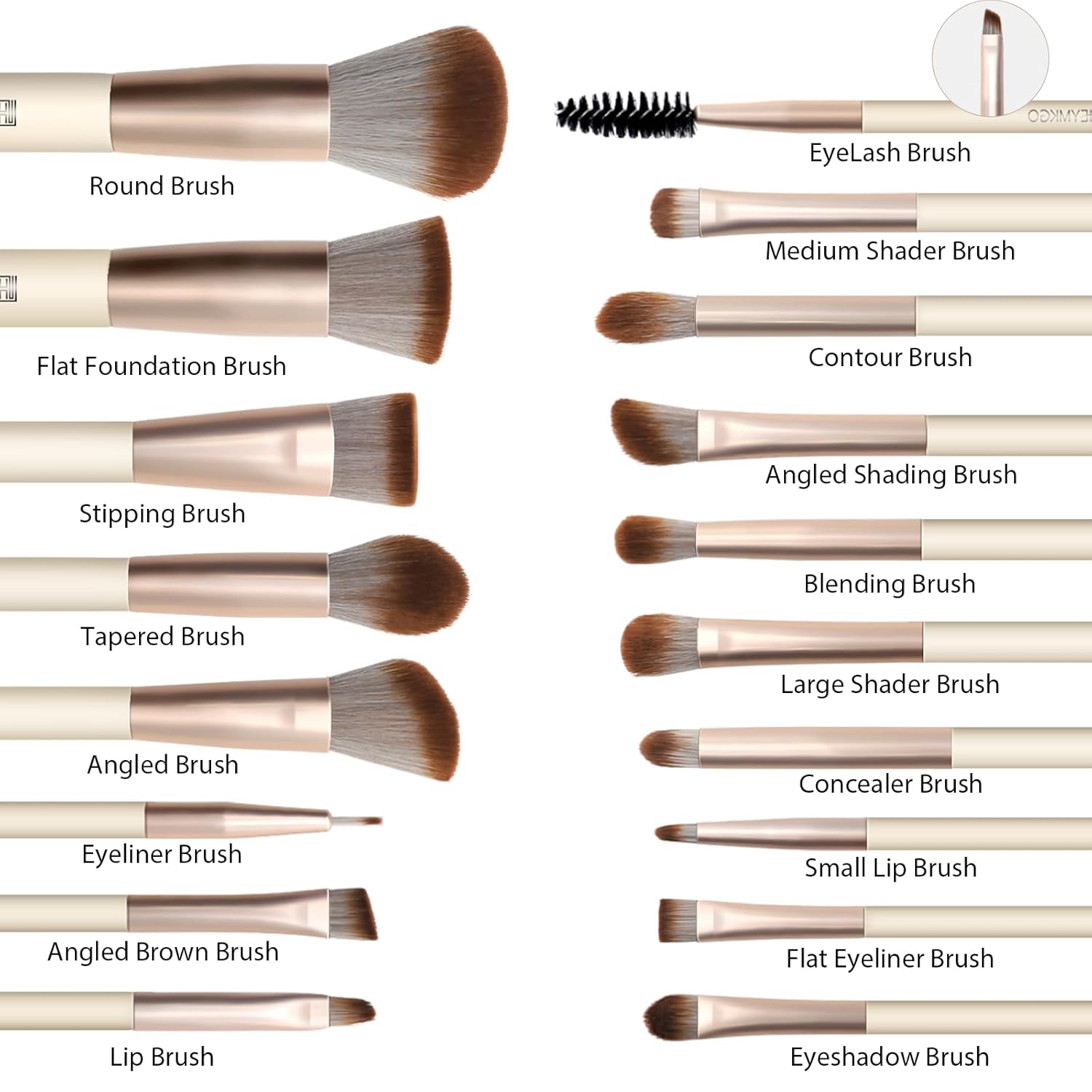 HEYMKGO Makeup Brushes Set, 18pcs Professional Makeup Brushes with 2 Powder Puff & Travel Bag, Premium Synthetic Foundation Powder Blush Blending Face Brush Kit, Eyeshadow Set Makeup Brushes & Tools - Image 2