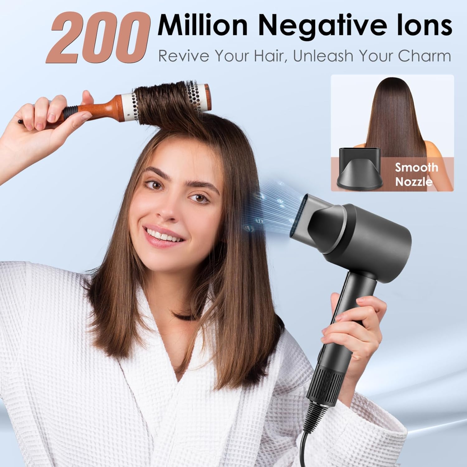 High-Speed Hair Dryer 110000 RPM Brushless Motor 200 Million Negative Ionic Blow Dryer for Fast Drying, Low Noise Thermo-Control Hair Dryer with Magnetic Nozzle (Grey) - Image 4