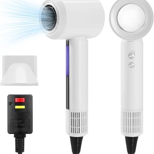 High-Speed Hair Dryer 110000 RPM Brushless Motor 200 Million Negative Ionic Blow Dryer for Fast Drying, Low Noise Thermo-Control Hair Dryer with Magnetic Nozzle (White)