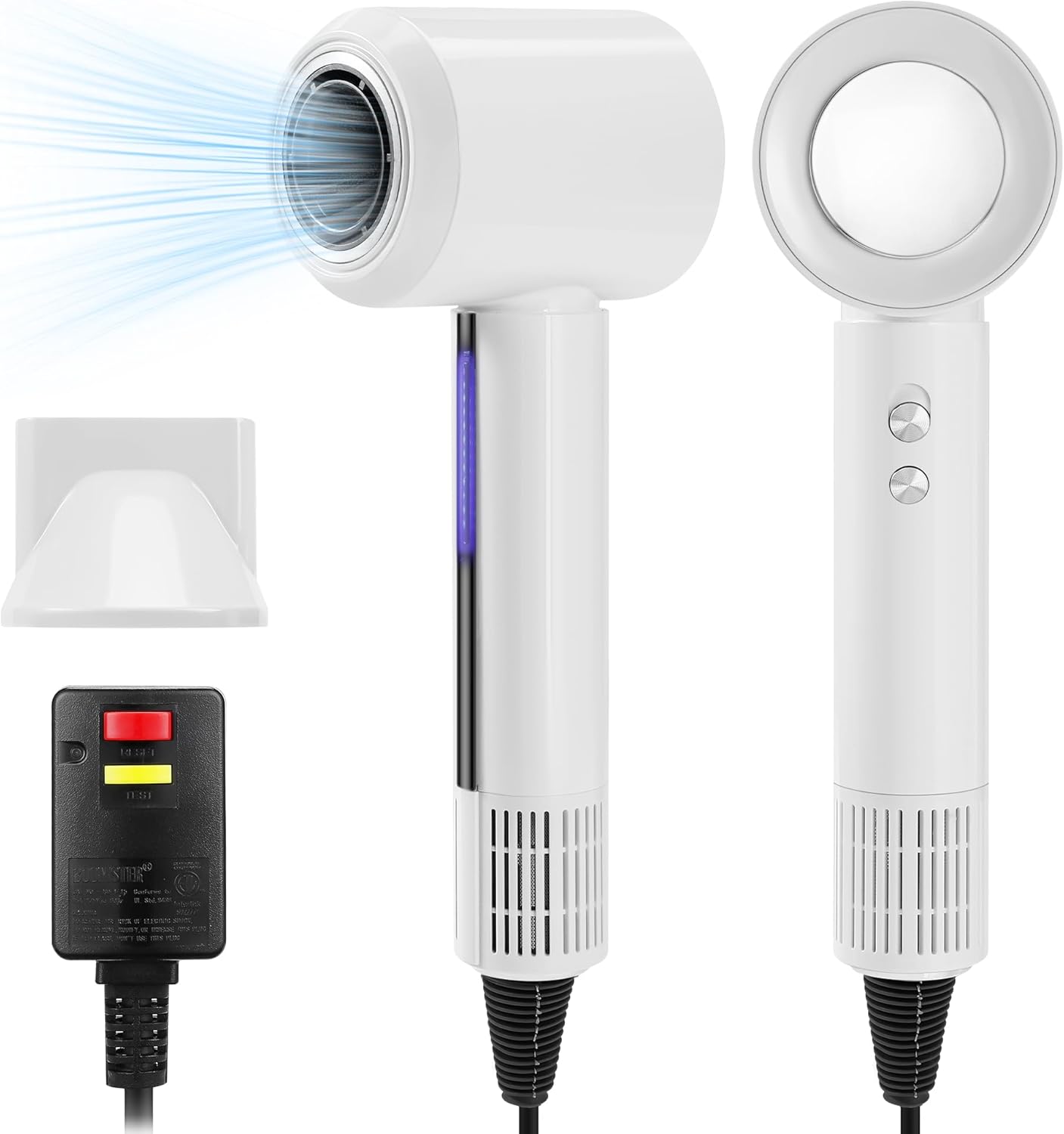 High-Speed Hair Dryer 110000 RPM Brushless Motor 200 Million Negative Ionic Blow Dryer for Fast Drying, Low Noise Thermo-Control Hair Dryer with Magnetic Nozzle (White)