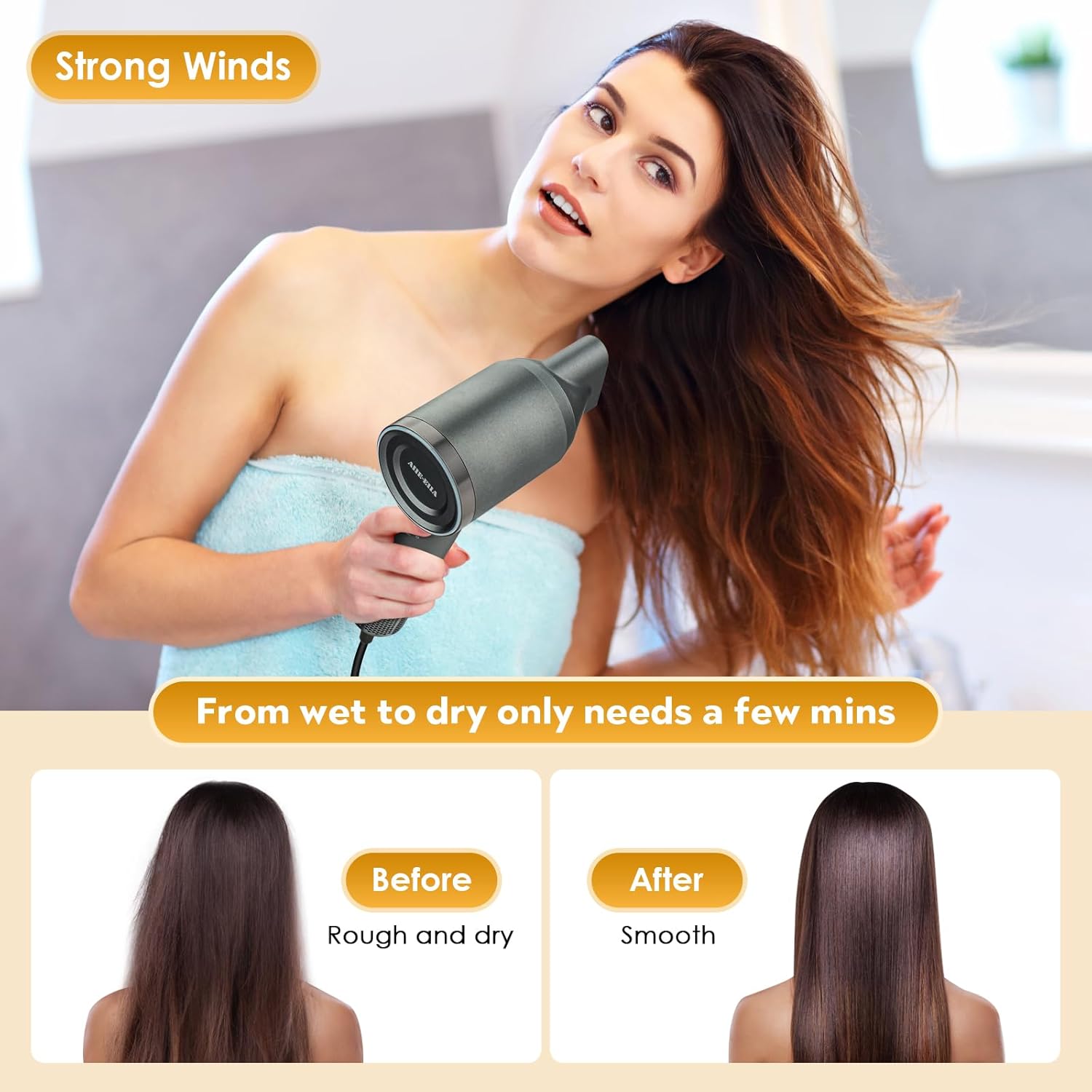 High-Speed Hair Dryer, Negative Ionic Hair Dryer, 110000 RPM Professional High-Speed Blow Dryer 200 Millions, Fast Drying Lightweight Travel Hairdryer, Low Noise Home Hair Dryer(Gray) - Image 7