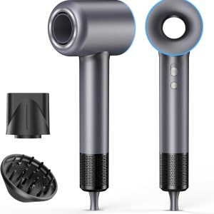 High Speed Hair Dryer,200 Millions Negative Ionic Blow Dryer,Powerful 1500W Fast Drying Low Noise Blow Dryer,Temperature-Control Hairdryer with Diffuser & Nozzle(Grey)
