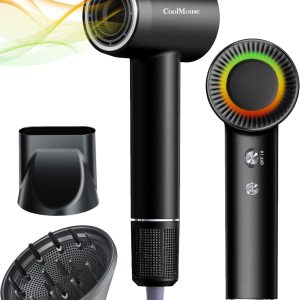 High-Speed Ionic Hair Dryer: 150000 RPM Brushless Motor 500 Millions Negative Ionic Care Blow Dryer for Fast Drying Low Noise Thermo-Control Hairdryer, Travel with Magnetic Diffuser & Nozzle