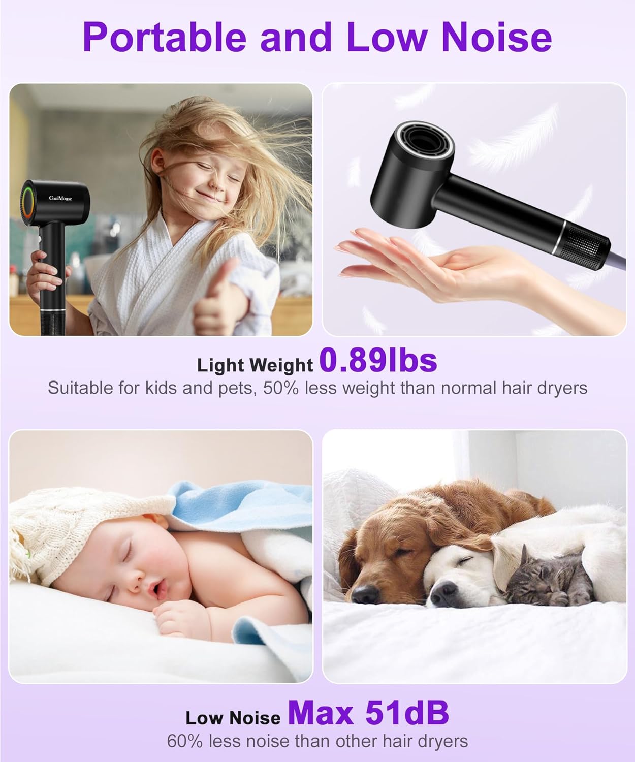 High-Speed Ionic Hair Dryer: 150000 RPM Brushless Motor 500 Millions Negative Ionic Care Blow Dryer for Fast Drying Low Noise Thermo-Control Hairdryer, Travel with Magnetic Diffuser & Nozzle - Image 7