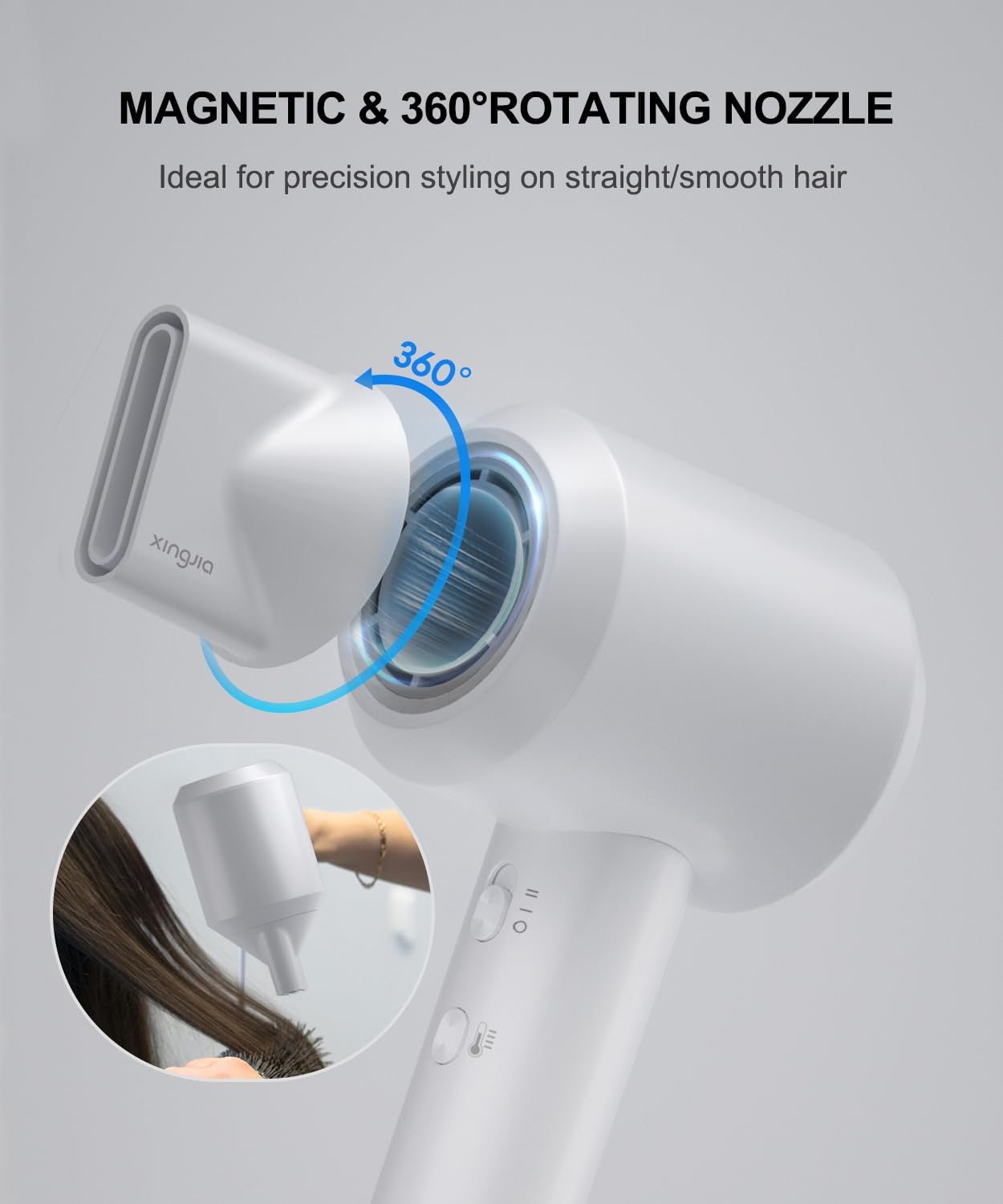 High Speed Ionic Hair Dryer, 1500W, Fast Dry with 110,000RPM High-Speed Brushless Motor, 600M Negative Ions, Blow Dryer Without Heat Damage, Low Noise, for Home Travel with Magnetic Nozzle… - Image 7