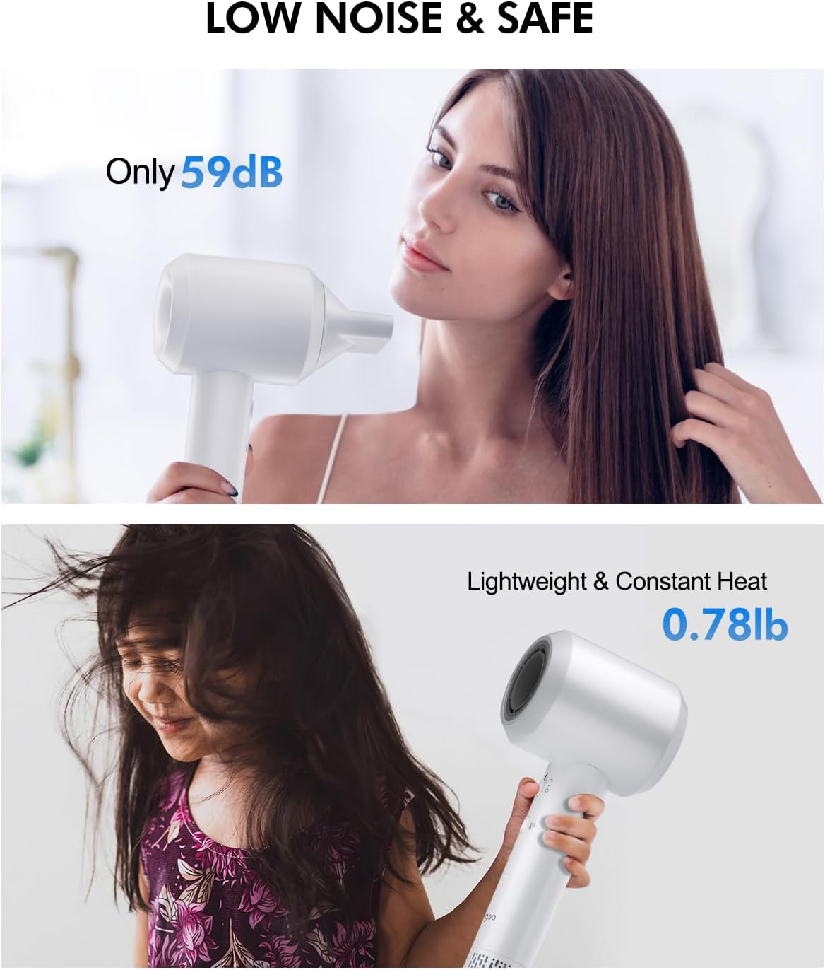 High Speed Ionic Hair Dryer, 1500W, Fast Dry with 110,000RPM High-Speed Brushless Motor, 600M Negative Ions, Blow Dryer Without Heat Damage, Low Noise, for Home Travel with Magnetic Nozzle… - Image 4