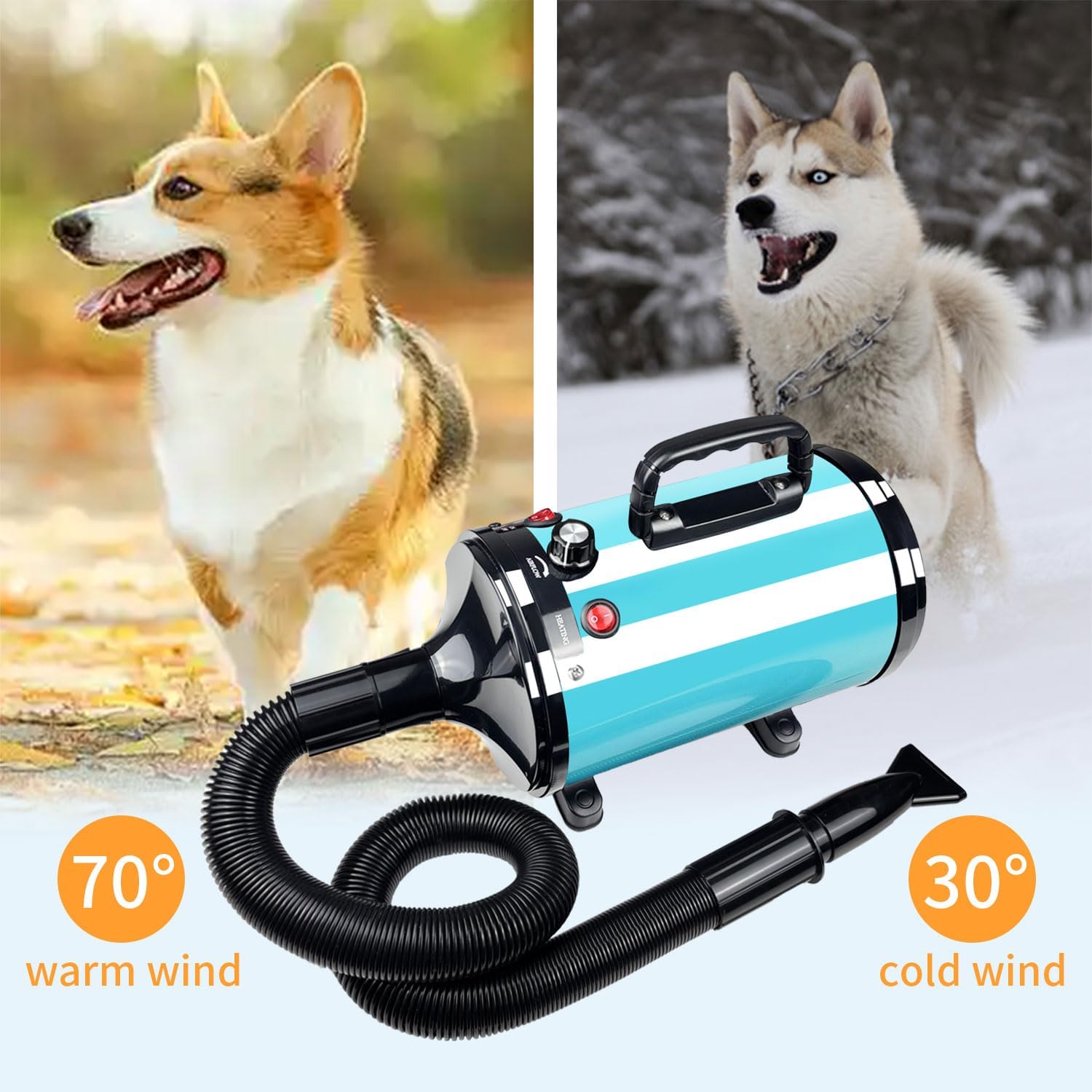 High Velocity Professional Dog Grooming Dryer,Adjustable Temperature and Speed Hair Dryer for Pets with 4 Nozzles - Image 5