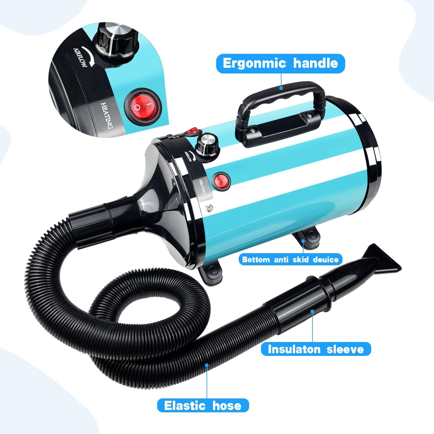 High Velocity Professional Dog Grooming Dryer,Adjustable Temperature and Speed Hair Dryer for Pets with 4 Nozzles - Image 2