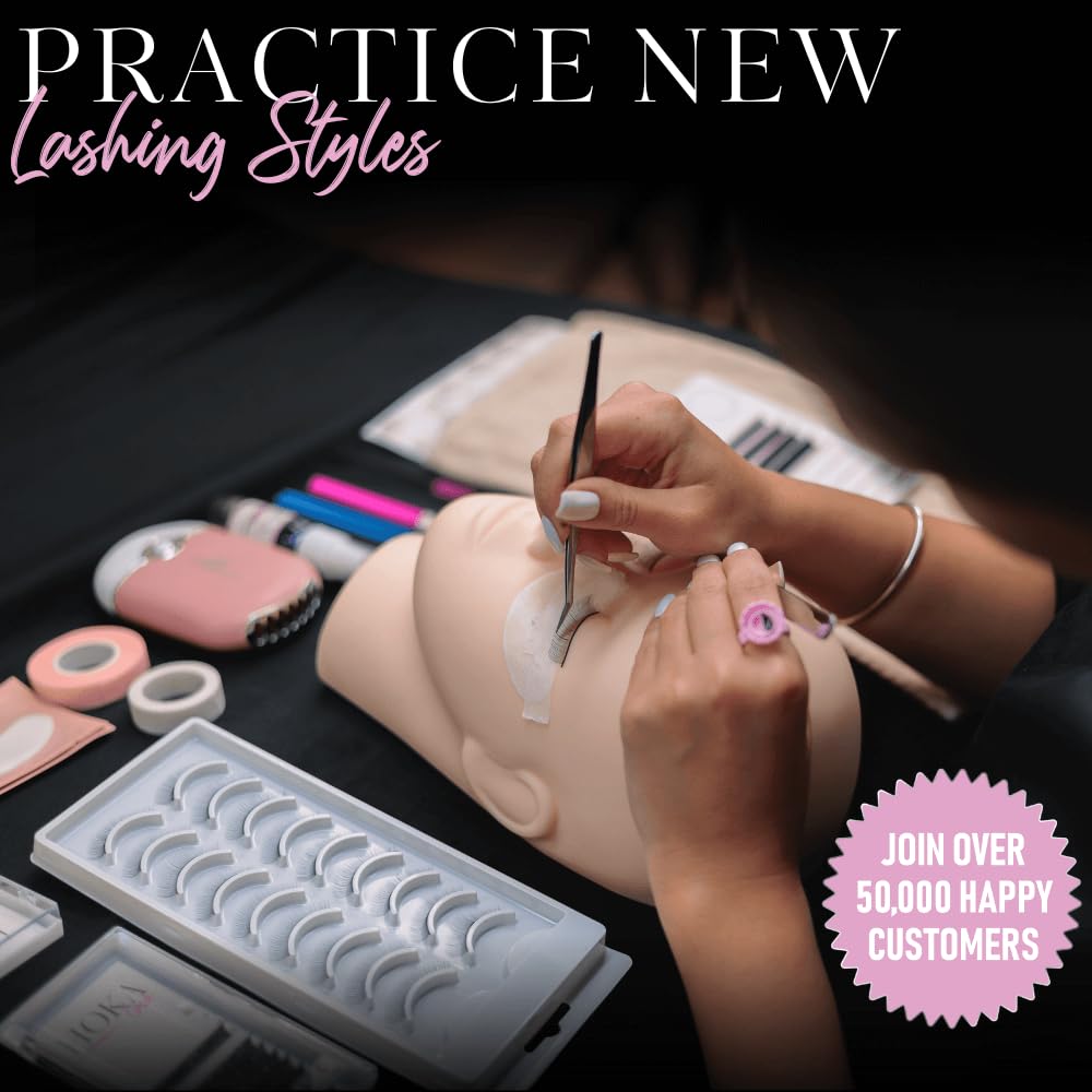 Hoka Lash Eyelash Extension Kit & Training Course and Certification, Professional Lash Extension Kit for Beginners Includes Practice Mannequin Head, Lash Trays, Glue, Tweezers, Fan & More - Image 4