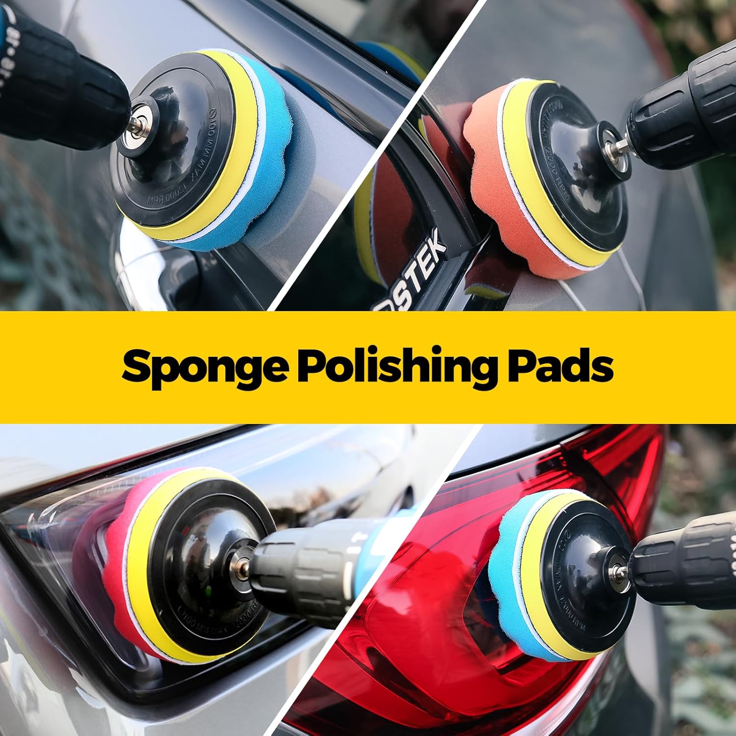Holikme 30Pack Drill Brush Attachments Set,Scrub Pads & Sponge, Power Scrubber Brush with Extend Long Attachment All Purpose Clean for Grout, Tiles, Sinks, Car Polishing Pads - Image 6