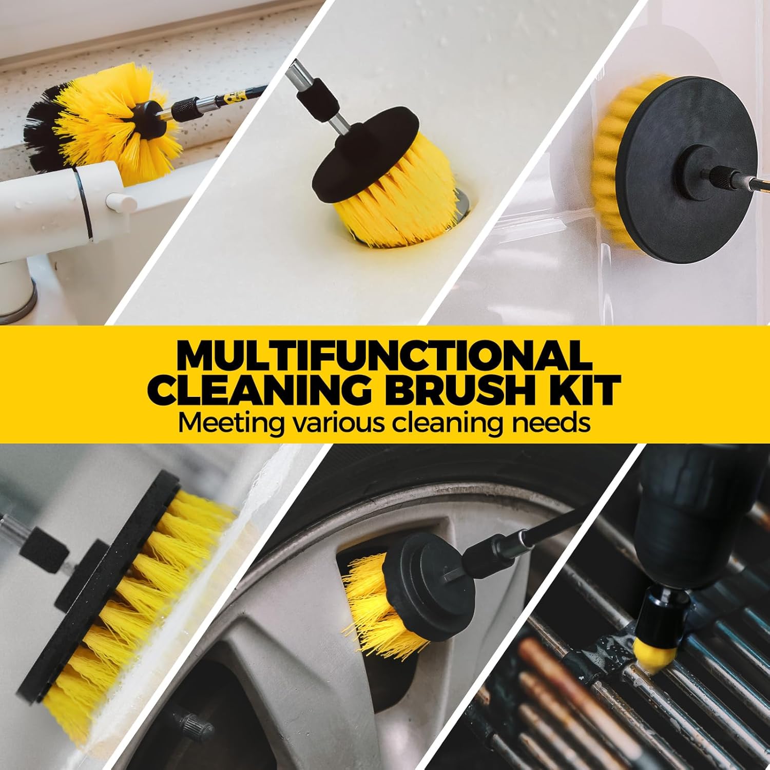 Holikme 30Pack Drill Brush Attachments Set,Scrub Pads & Sponge, Power Scrubber Brush with Extend Long Attachment All Purpose Clean for Grout, Tiles, Sinks, Car Polishing Pads - Image 2