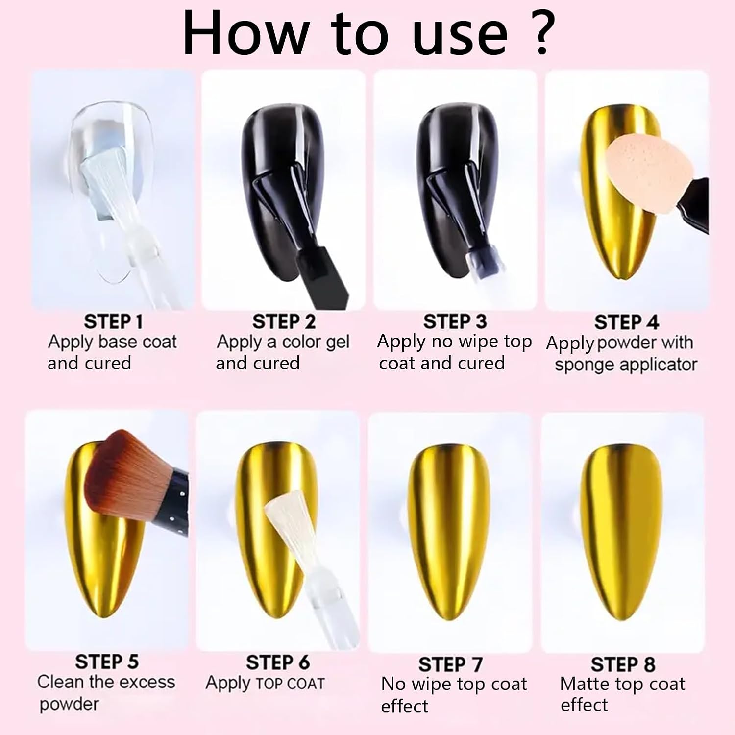 Holographic Mirror Gold Nail Chrome Powder Effect Metallic Dust Sequins UV Gel Gold Chrome Nail Powder Pigment for Nail Art Decoration, Gold Chrome Powder for Nails - Image 6