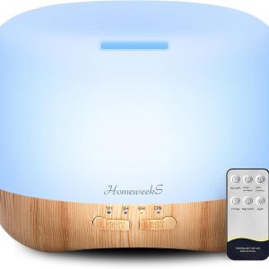Homeweeks 300ml Essential Oil Diffuser, Quiet Aromatherapy Mist Diffusers for Essential Oils, Wood Grain, Ultrasonic, Remote Control, Timer, 7 Colors Light for Bedroom (300ml)