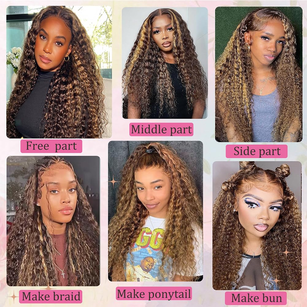 Honey Blonde 13x4 Deep Wave Lace Front Wigs Human Hair Pre Plucked with Baby Hair 4/27 Highlight Glueless HD Transparent Lace Frontal Wigs for Black Women 180 Density (18 Inch) - Image 5