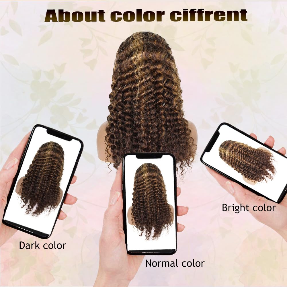 Honey Blonde 13x4 Deep Wave Lace Front Wigs Human Hair Pre Plucked with Baby Hair 4/27 Highlight Glueless HD Transparent Lace Frontal Wigs for Black Women 180 Density (18 Inch) - Image 6