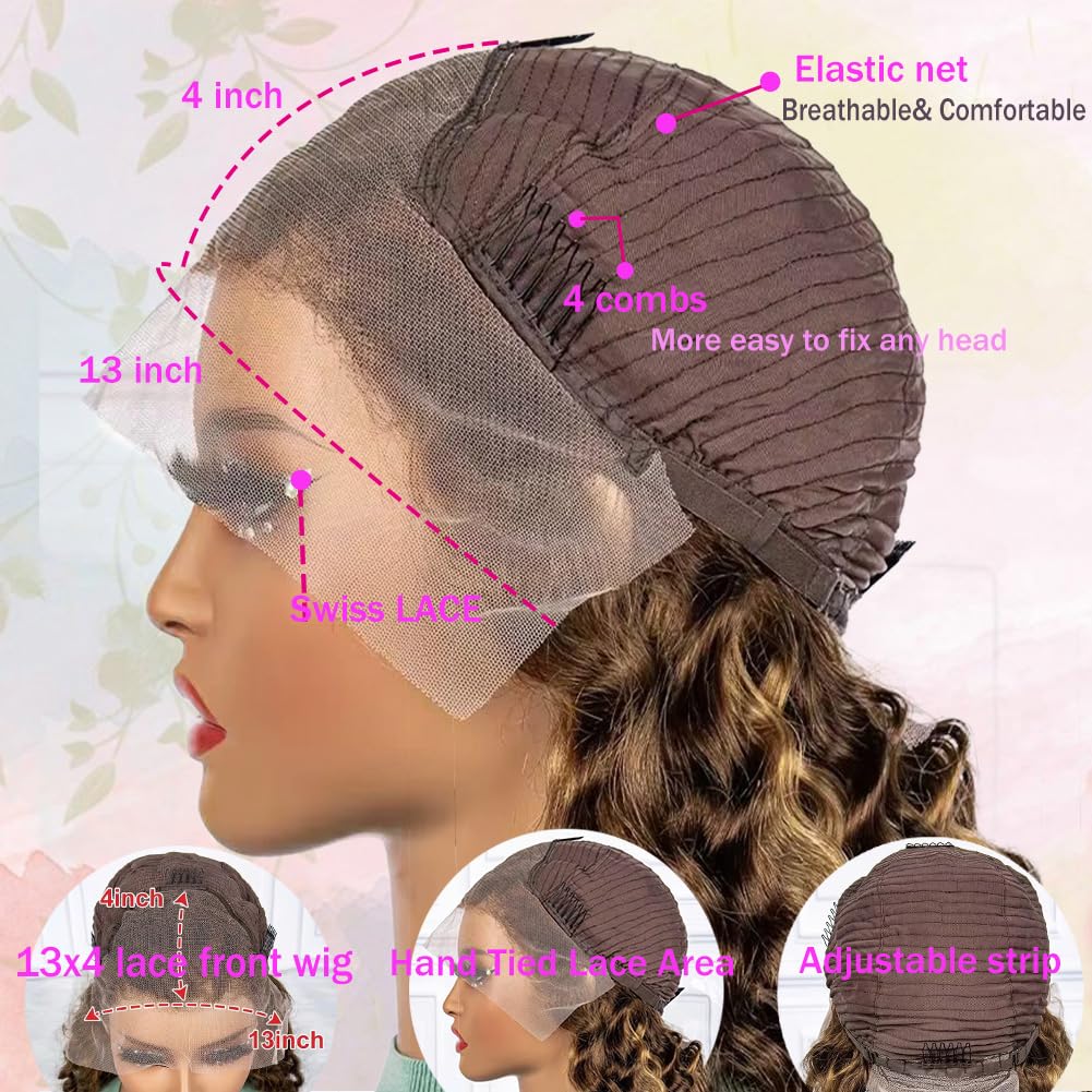 Honey Blonde 13x4 Deep Wave Lace Front Wigs Human Hair Pre Plucked with Baby Hair 4/27 Highlight Glueless HD Transparent Lace Frontal Wigs for Black Women 180 Density (18 Inch) - Image 4