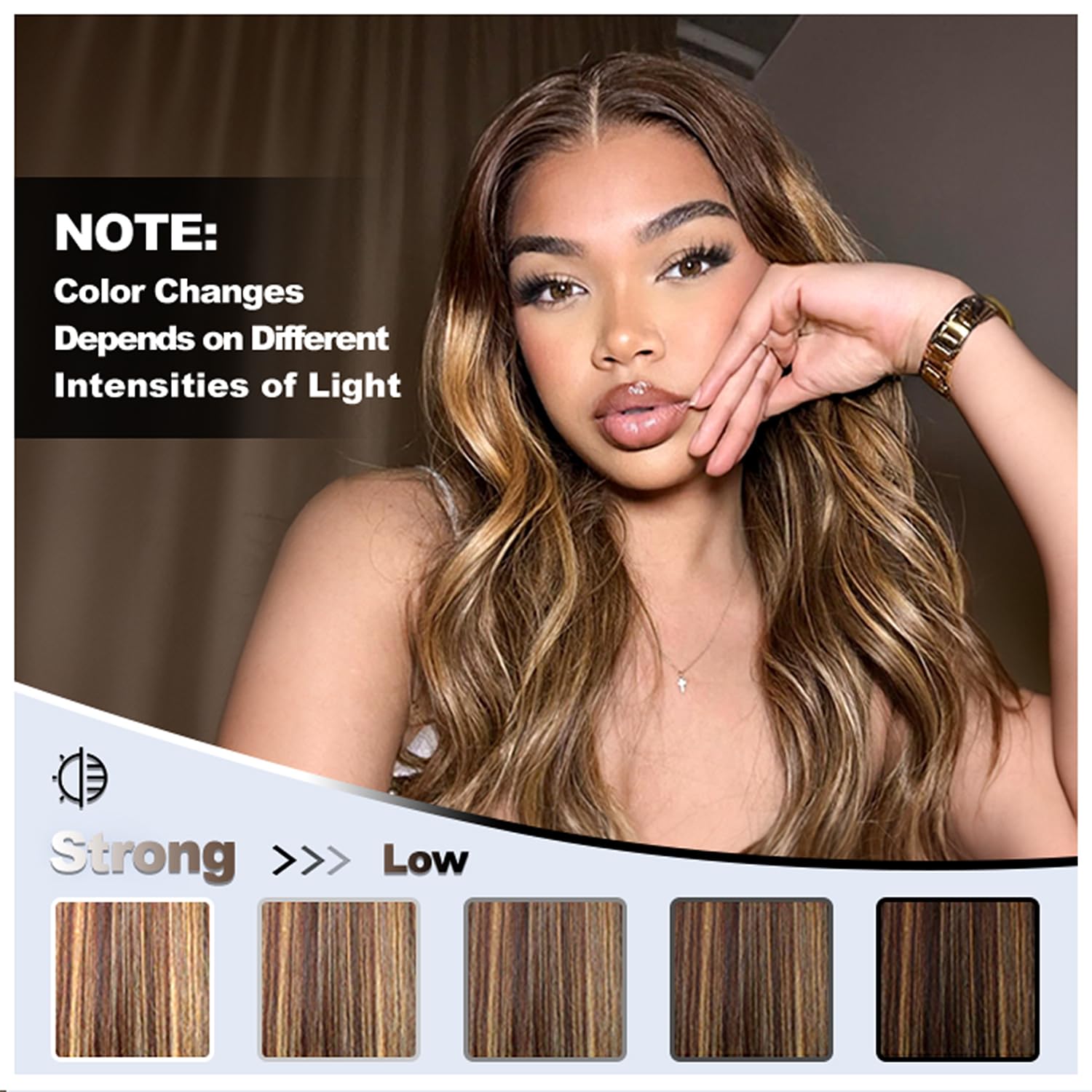 Honey Blonde Highlight Body Wave 3 Bundles with Frontal Closure (24 26 28+20), 100% Virgin Brazilian 4/27 Ombre Brown Human Hair Bundles with 13x4 Ear to Ear Transparent Lace Frontal Soft Remy - Image 6