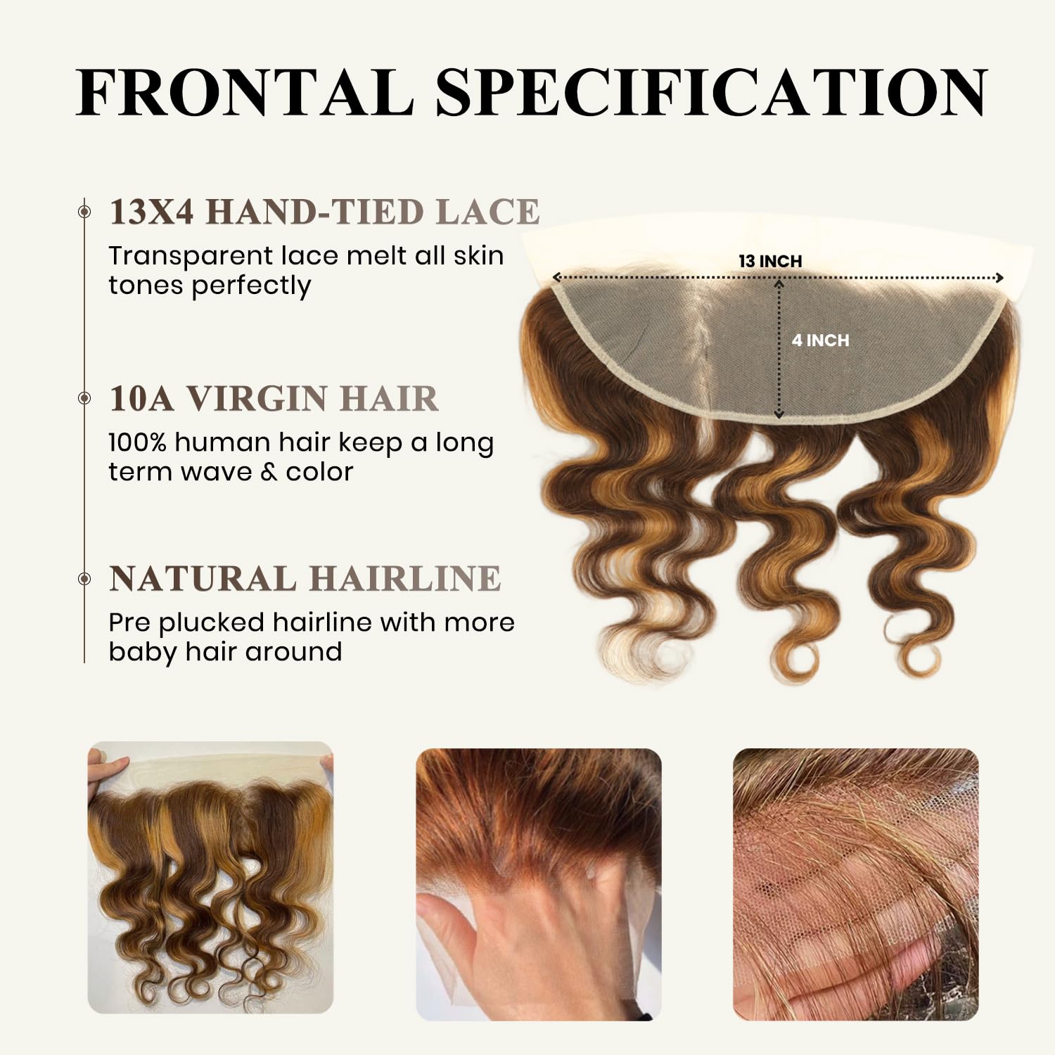 Honey Blonde Highlight Body Wave 3 Bundles with Frontal Closure (24 26 28+20), 100% Virgin Brazilian 4/27 Ombre Brown Human Hair Bundles with 13x4 Ear to Ear Transparent Lace Frontal Soft Remy - Image 4
