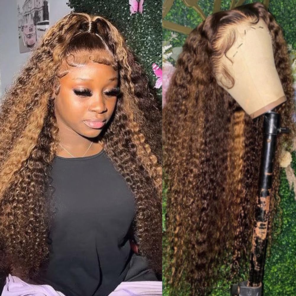 Honey Blonde Water Wave Lace Front Wigs Human Hair 4/27 Highlight 13x6 HD Lace Front Wigs Ombre Human Hair Wet and Wavy Deep Wave Glueless Lace Frontal Wigs Pre Plucked 200% Density 26 inch - Image 7