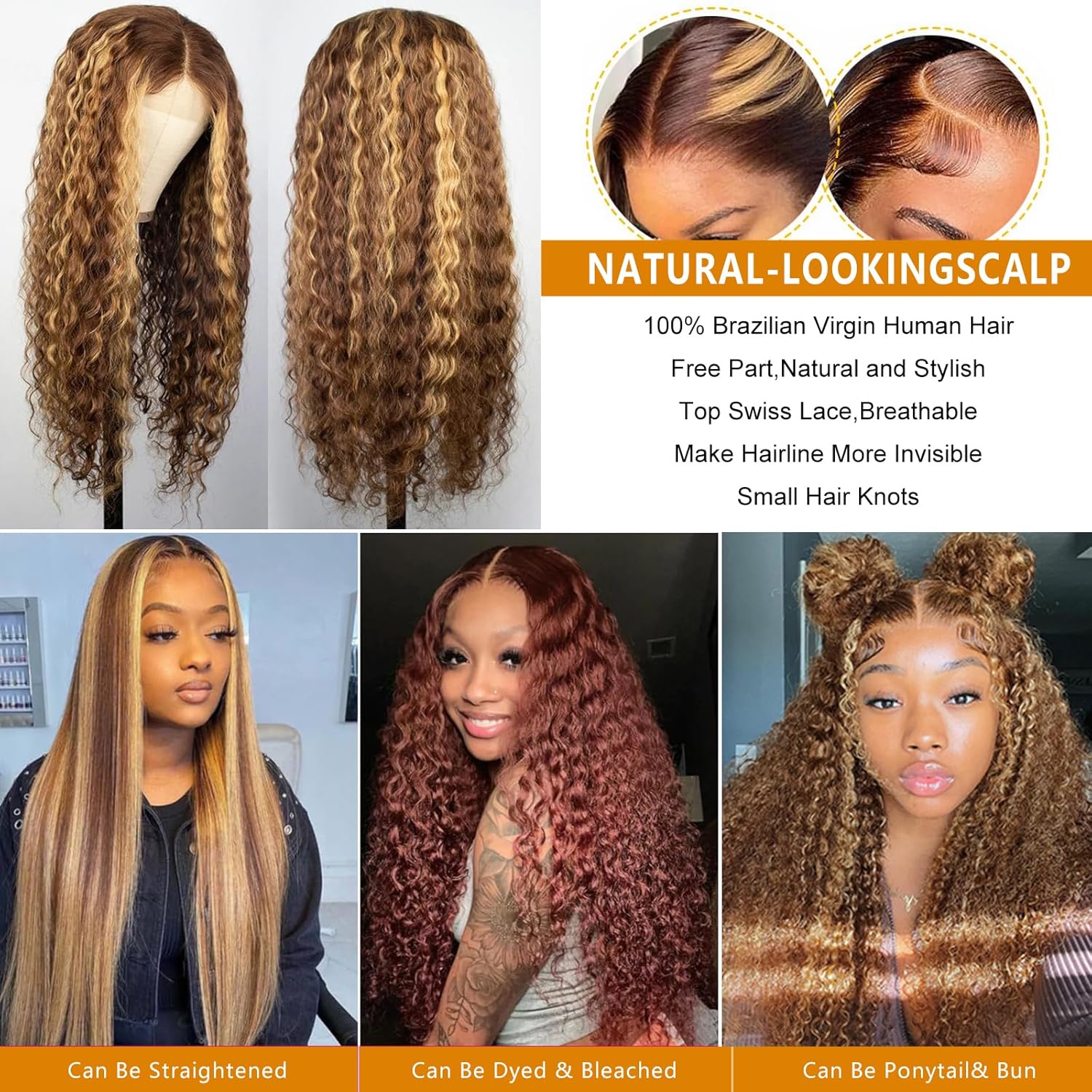Honey Blonde Water Wave Lace Front Wigs Human Hair 4/27 Highlight 13x6 HD Lace Front Wigs Ombre Human Hair Wet and Wavy Deep Wave Glueless Lace Frontal Wigs Pre Plucked 200% Density 26 inch - Image 4