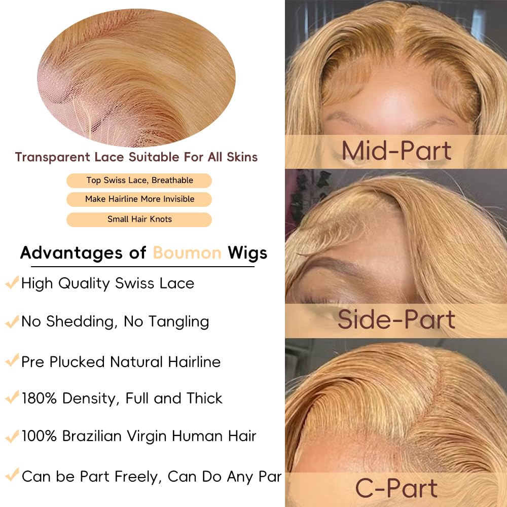 Honey Blonde Wig Human Hair 200% Density 13x4 Blonde Wig Human Hair Body Wave Lace Front Wigs Human Hair Pre Plucked Colored 27# Lace Frontal Wigs 24 Inch - Image 4