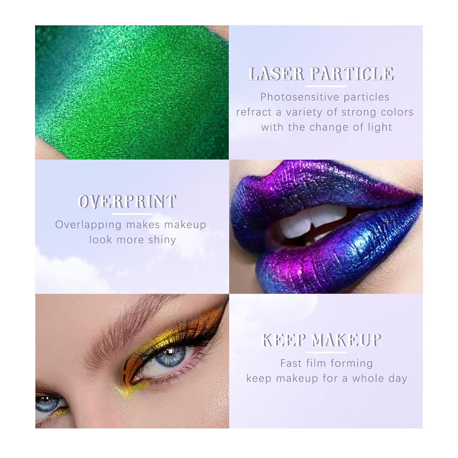 HOSAILY Chameleon Eyeshadow Liquid Glitter Eyeshadow, 5 Colors Shimmer Metallic Intense Color Shifting Multi-chrome Liquid Eyeshadow Long Lasting Quick Dry High Pigmented Holographic Shiny Eye Makeup Set - Image 4