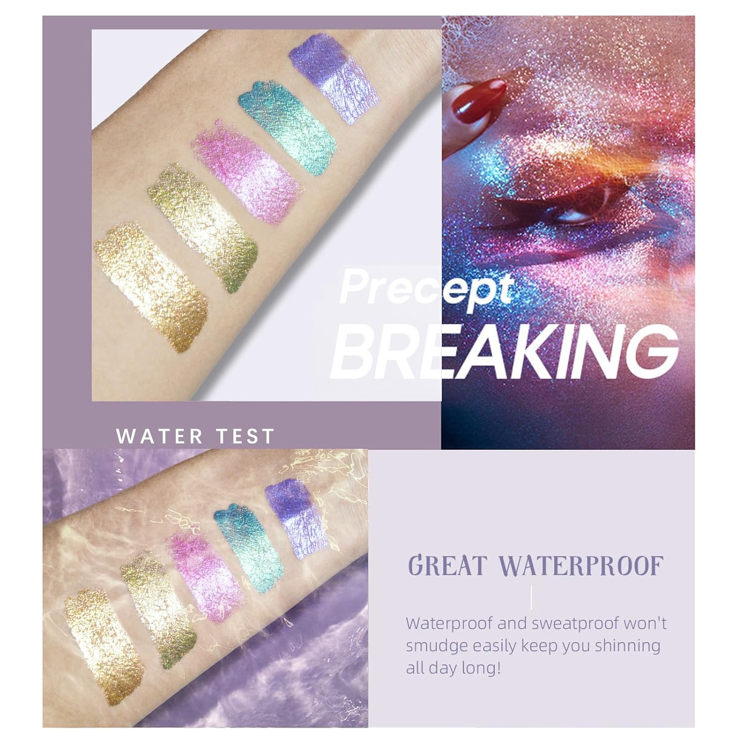HOSAILY Chameleon Eyeshadow Liquid Glitter Eyeshadow, 5 Colors Shimmer Metallic Intense Color Shifting Multi-chrome Liquid Eyeshadow Long Lasting Quick Dry High Pigmented Holographic Shiny Eye Makeup Set - Image 3