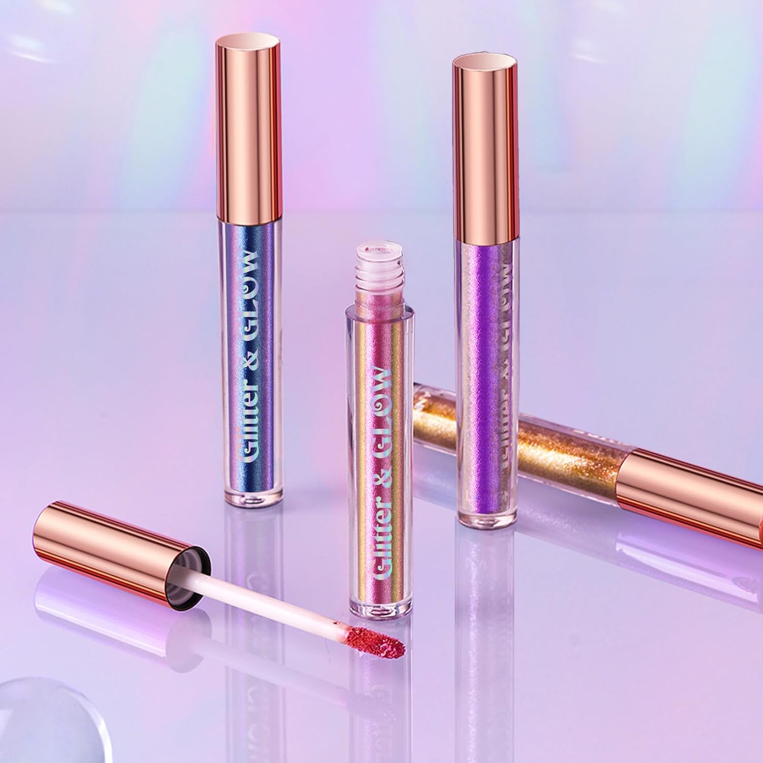 HOSAILY Chameleon Eyeshadow Liquid Glitter Eyeshadow, 5 Colors Shimmer Metallic Intense Color Shifting Multi-chrome Liquid Eyeshadow Long Lasting Quick Dry High Pigmented Holographic Shiny Eye Makeup Set - Image 6