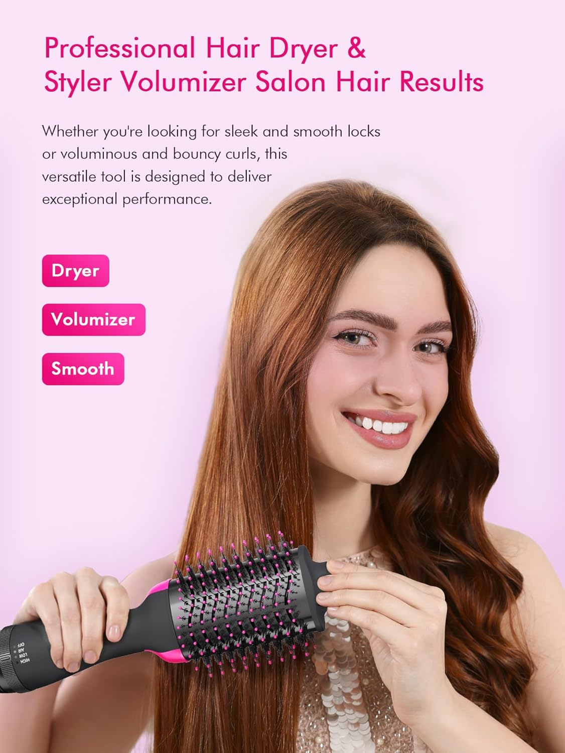 Hot Air Brush One-Step Hairdryer and Styler Volumizer: Blow Dryer Brush for Drying, Volumizing, Smoothing - Heated Brush with 75 mm Oval Barrel - Image 4