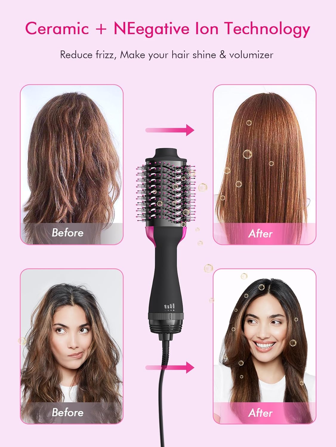 Hot Air Brush One-Step Hairdryer and Styler Volumizer: Blow Dryer Brush for Drying, Volumizing, Smoothing - Heated Brush with 75 mm Oval Barrel - Image 3