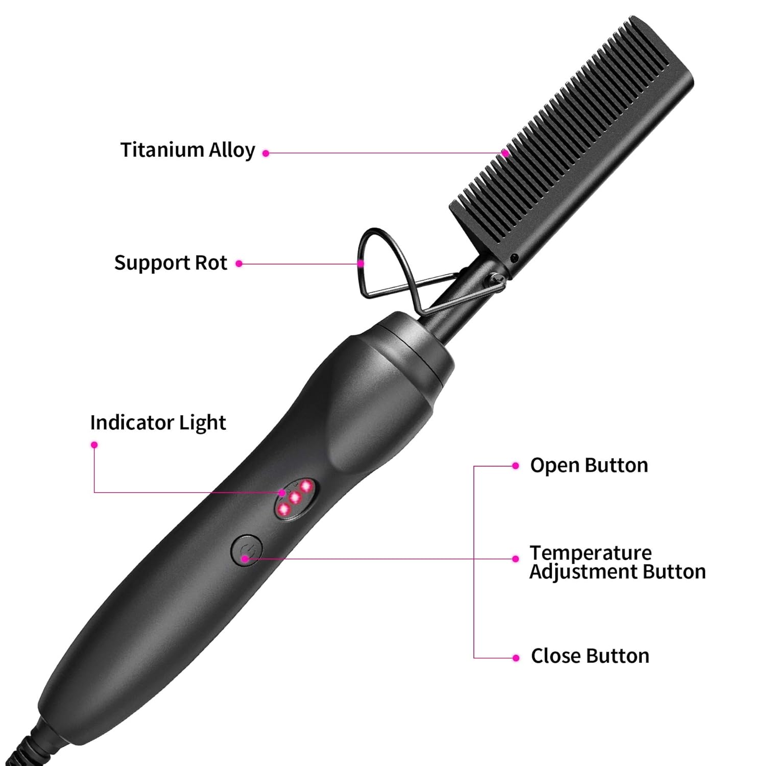 Hot Comb Hair Straightener Heat Pressing Combs - Ceramic Electric Straightening Comb, Curling Iron for Natural Black Beard Wigs Holiday Gift - Black 5 In1 - Image 7