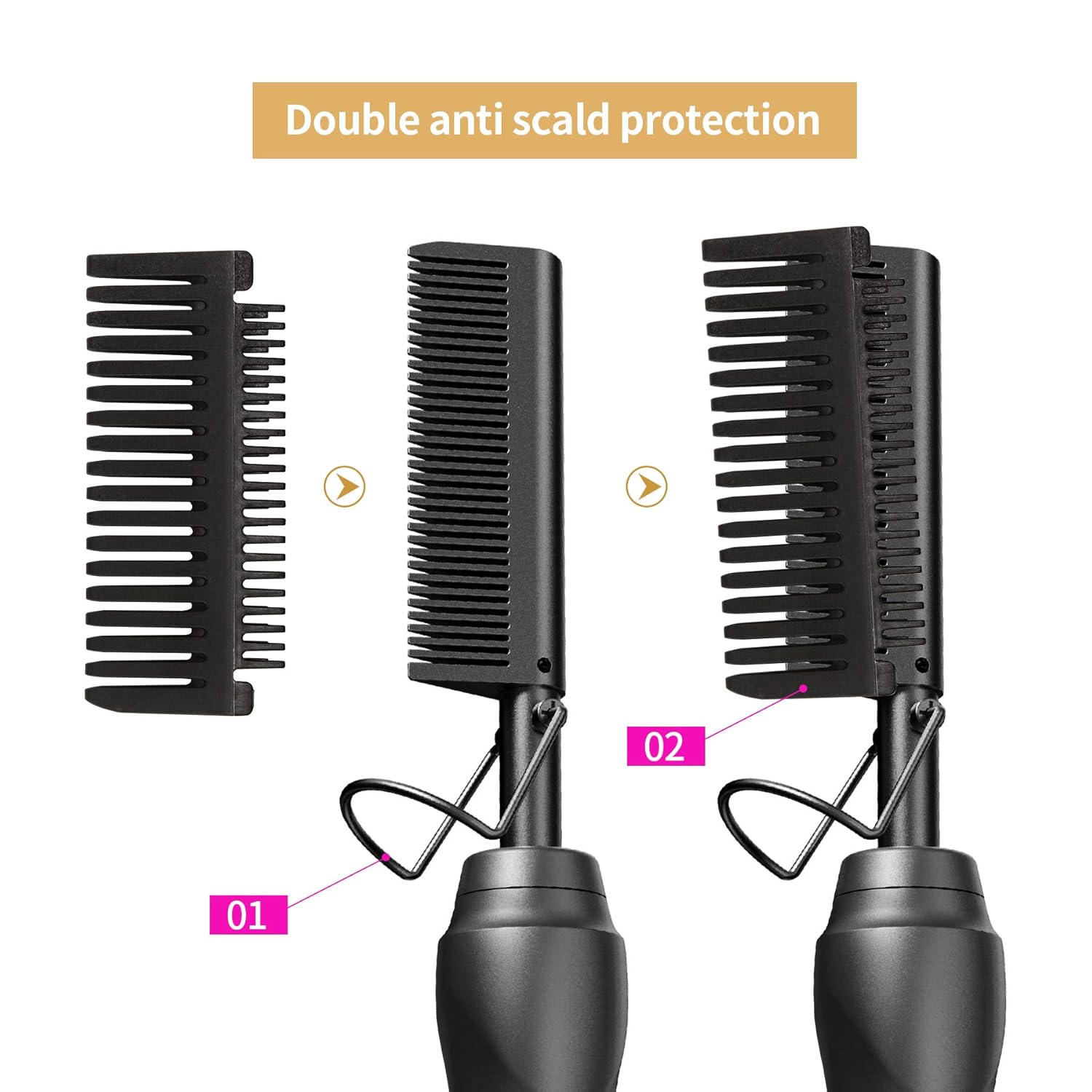 Hot Comb Hair Straightener Heat Pressing Combs - Ceramic Electric Straightening Comb, Curling Iron for Natural Black Beard Wigs Holiday Gift - Black 5 In1 - Image 5