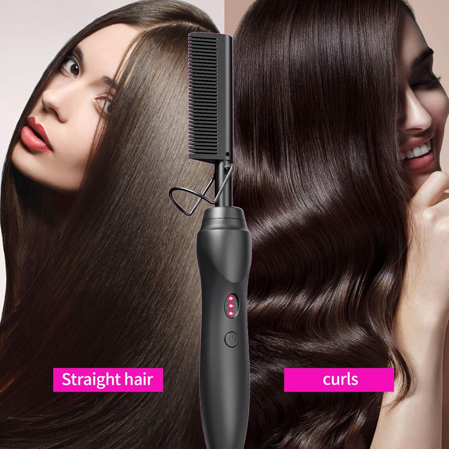Hot Comb Hair Straightener Heat Pressing Combs - Ceramic Electric Straightening Comb, Curling Iron for Natural Black Beard Wigs Holiday Gift - Black 5 In1 - Image 4