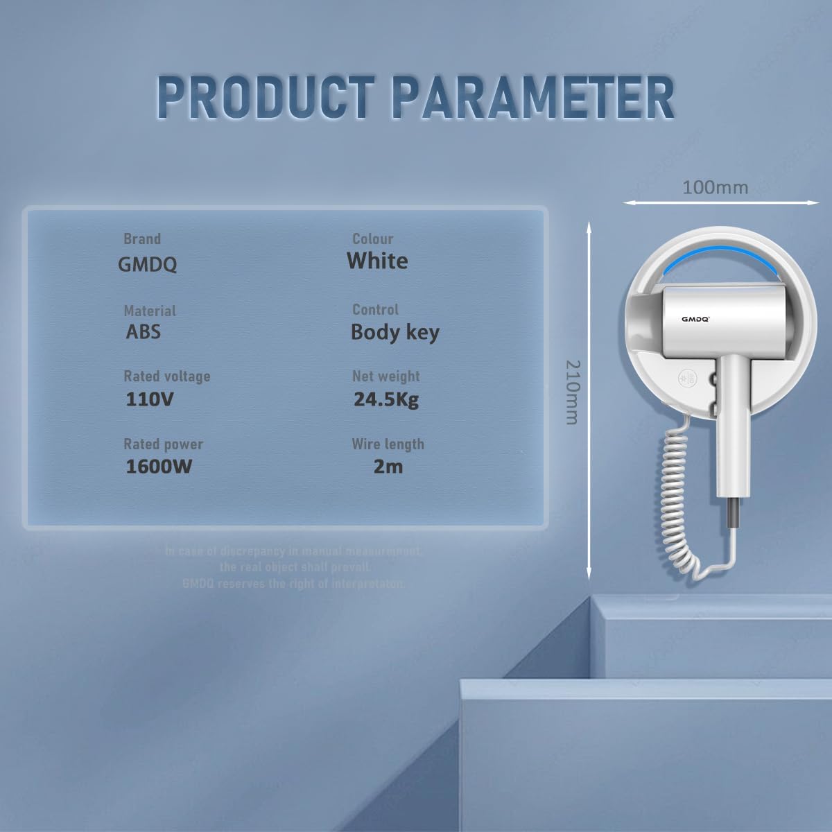 Hotel Wall Mount Hair Dryer for Bathroom with Night Light, 110V, Quiet, Overheat Protection, Negative Ion Technology - Image 6