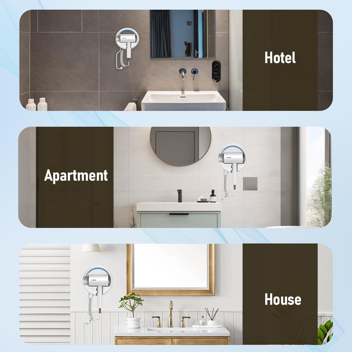 Hotel Wall Mount Hair Dryer for Bathroom with Night Light, 110V, Quiet, Overheat Protection, Negative Ion Technology - Image 7