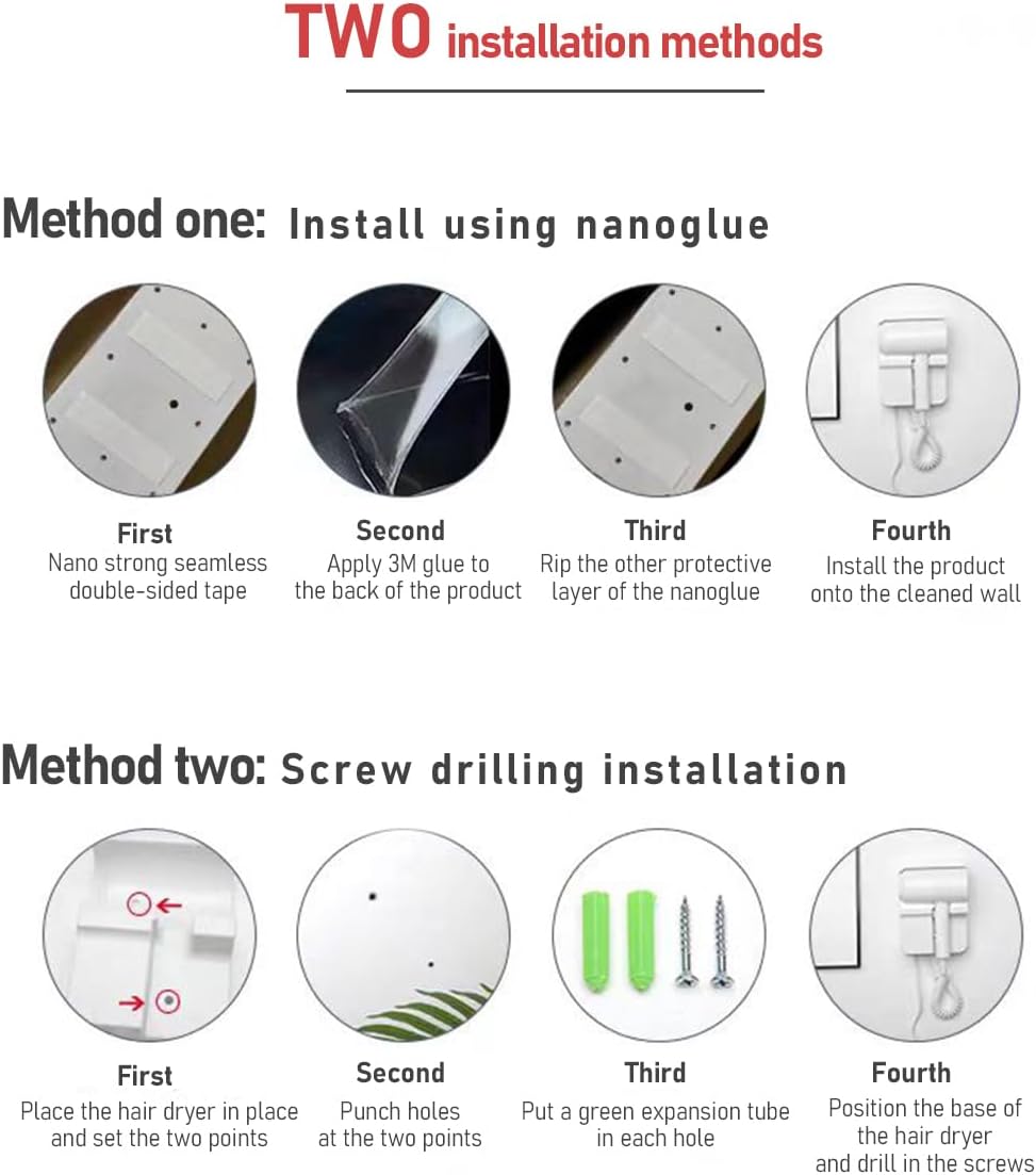 Hotel Wall Mount Hair Dryer for Bathroom with Night Light, 110V, Quiet, Overheat Protection, Negative Ion Technology - Image 8