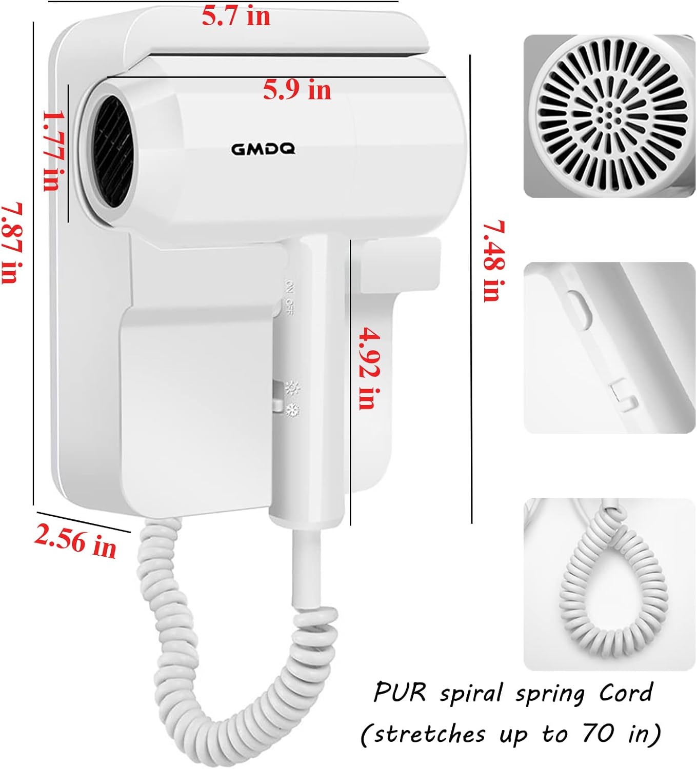Hotel Wall Mounted Hair Dryer for Bathroom,Restroom Professional Blow Dryer,with Stand Rack,Specialised Motor for Salon,Fast Drying - Gifts【Massage air Cushion Comb, Screws+ Adhesive】 110V - Image 4