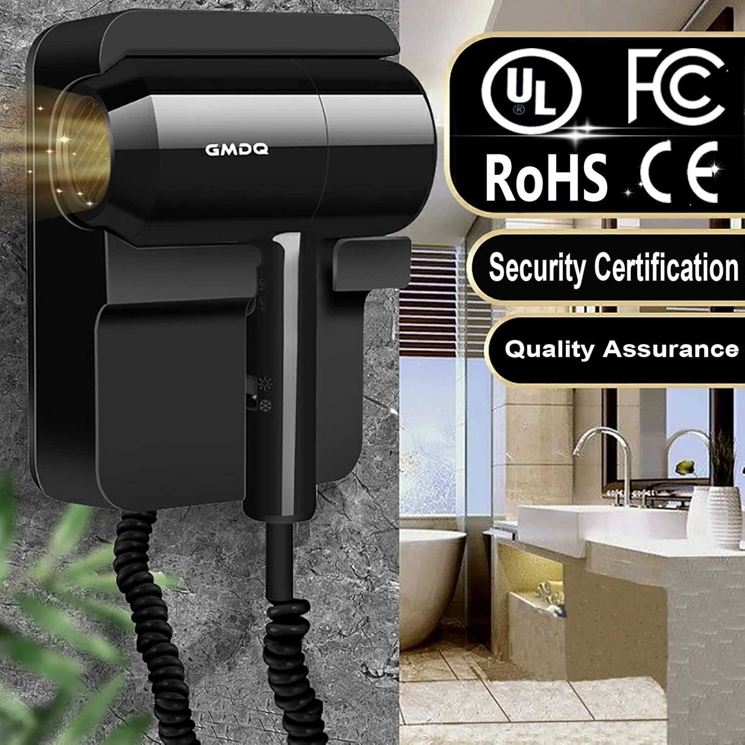 Hotel Wall Mounted Hair Dryer for Bathroom,Restroom Professional Blow Dryer,with Stand Rack,Specialised Motor for Salon,Fast Drying - Gifts【Massage air Cushion Comb,Screws+ Adhesive】 110V - Image 4