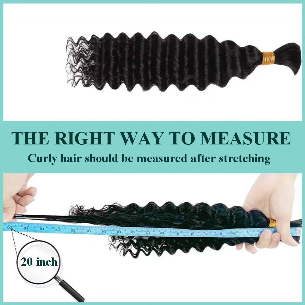 Human Braiding Hair for Boho Braids 110g 20 Inch Deep Water Wave Bulk Human Hair for Braiding No Weft 12A Wet and Wavy Curly Human Hair Extensions 2 Bundles/Pack Natural Color - Image 8