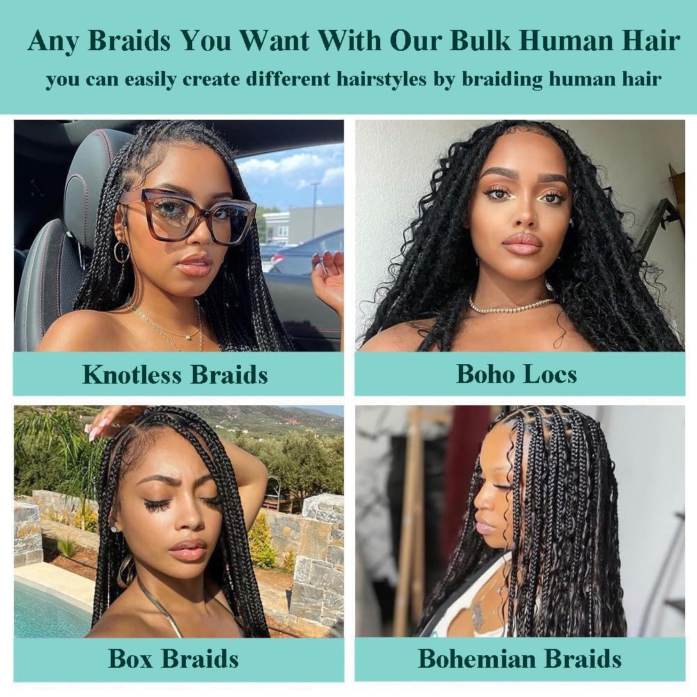 Human Braiding Hair for Boho Braids 110g 20 Inch Deep Water Wave Bulk Human Hair for Braiding No Weft 12A Wet and Wavy Curly Human Hair Extensions 2 Bundles/Pack Natural Color - Image 6