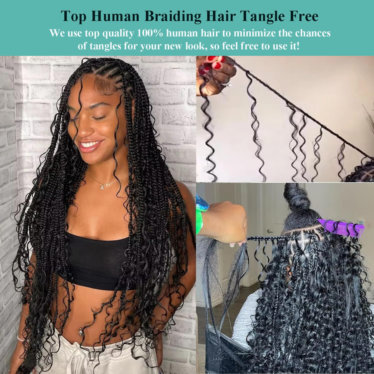 Human Braiding Hair for Boho Braids 110g 20 Inch Deep Water Wave Bulk Human Hair for Braiding No Weft 12A Wet and Wavy Curly Human Hair Extensions 2 Bundles/Pack Natural Color - Image 3