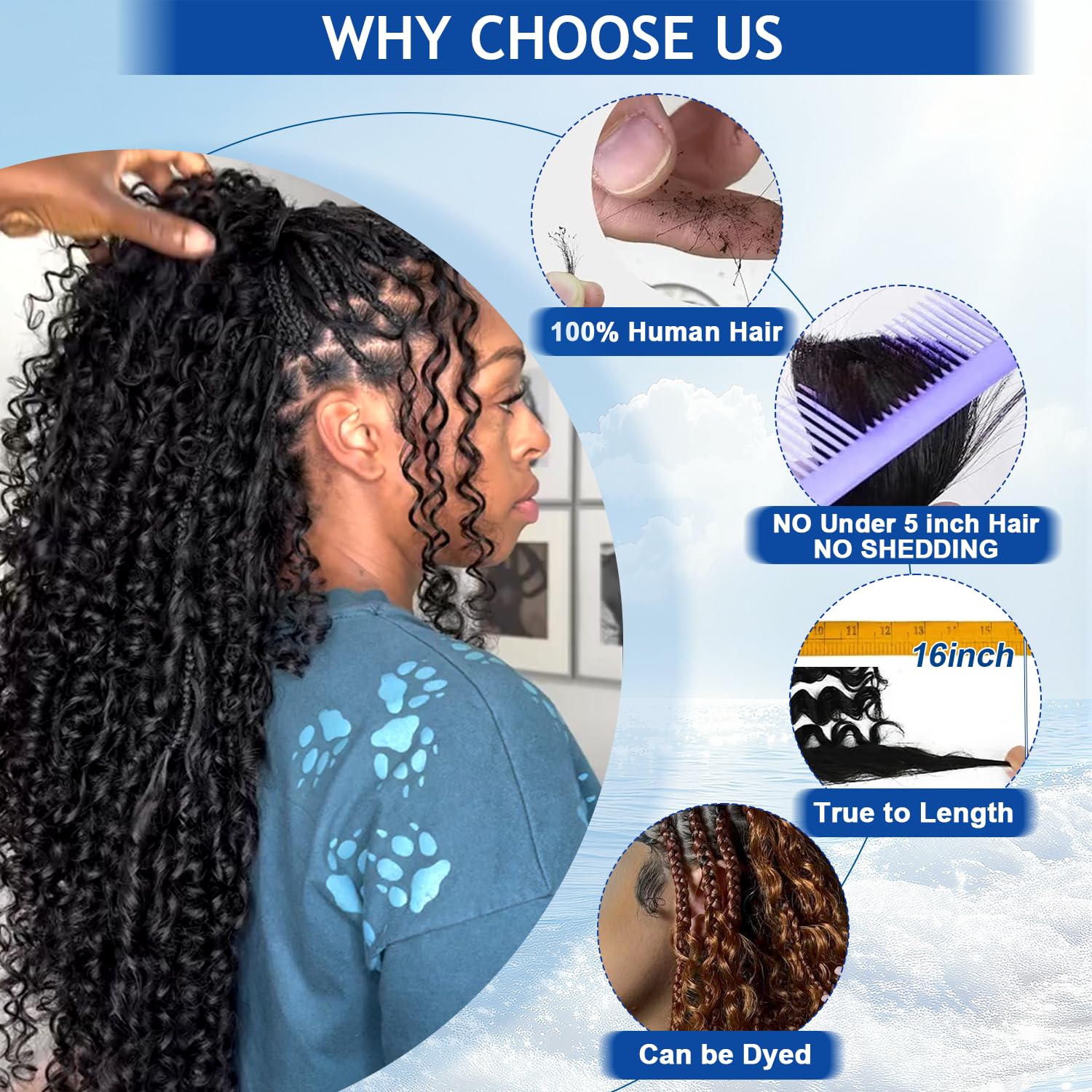 Human Braiding Hair for Boho Braids 120g Deep Wave Boho Hair for Braiding Knotless 12A Curly Bulk Bohemian 3 Bundles 100% Unprocessed Brazilian Virgin Hair Extensions Natural Color 16 Inch - Image 2