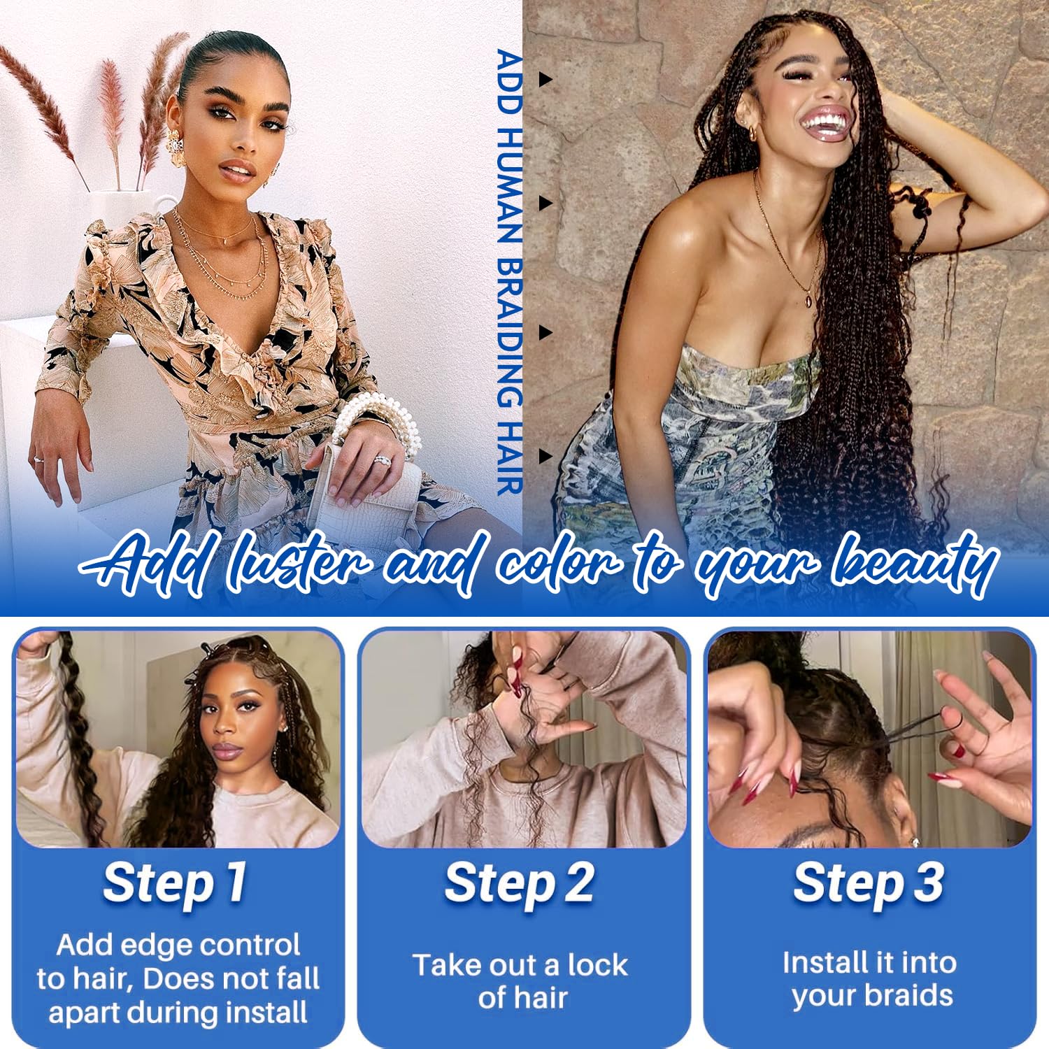 Human Braiding Hair for Boho Braids 120g Deep Wave Boho Hair for Braiding Knotless 12A Curly Bulk Bohemian 3 Bundles 100% Unprocessed Brazilian Virgin Hair Extensions Natural Color 16 Inch - Image 4