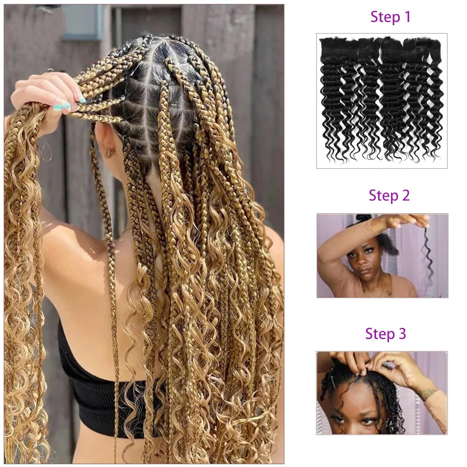 human braiding hair for boho braids 2 bundles 20 inch,total 100g deep wave bulk human hair for braiding,#27 honey blonde no weft deep curly wave bundles for bohemian braids - Image 6