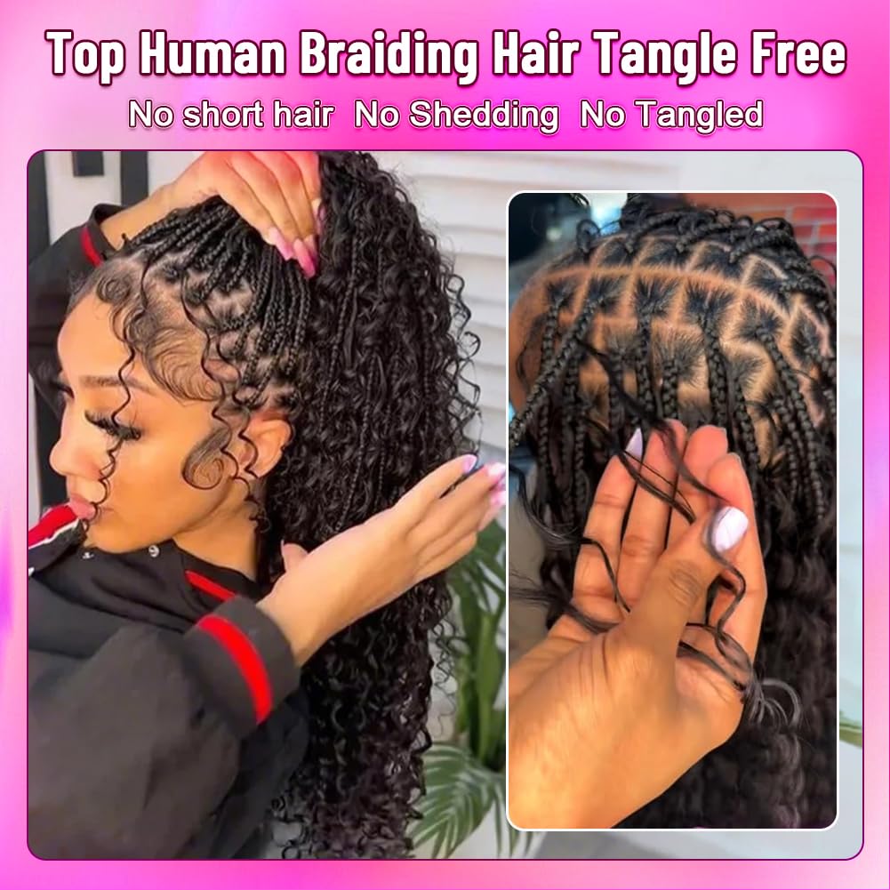 Human Braiding Hair for Boho Braids Curly Boho Hair for Braiding Knotless Deep Wave Bulk Bohemian 100% Human Hair for Micro Braiding Wet and Wavy No Weft 2 Bundles Natural Color 18 Inch - Image 2