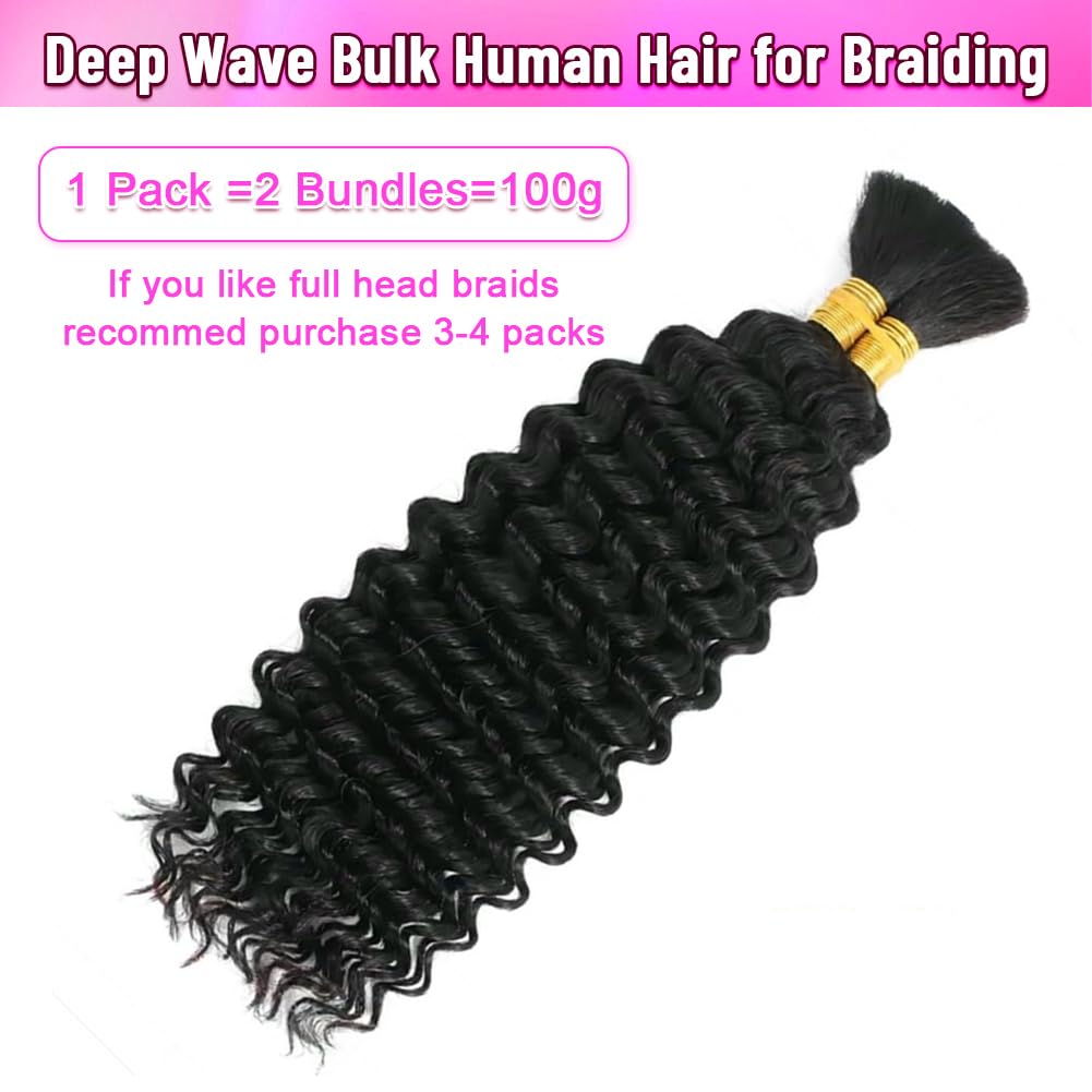 Human Braiding Hair for Boho Braids Curly Boho Hair for Braiding Knotless Deep Wave Bulk Bohemian 100% Human Hair for Micro Braiding Wet and Wavy No Weft 2 Bundles Natural Color 18 Inch - Image 6