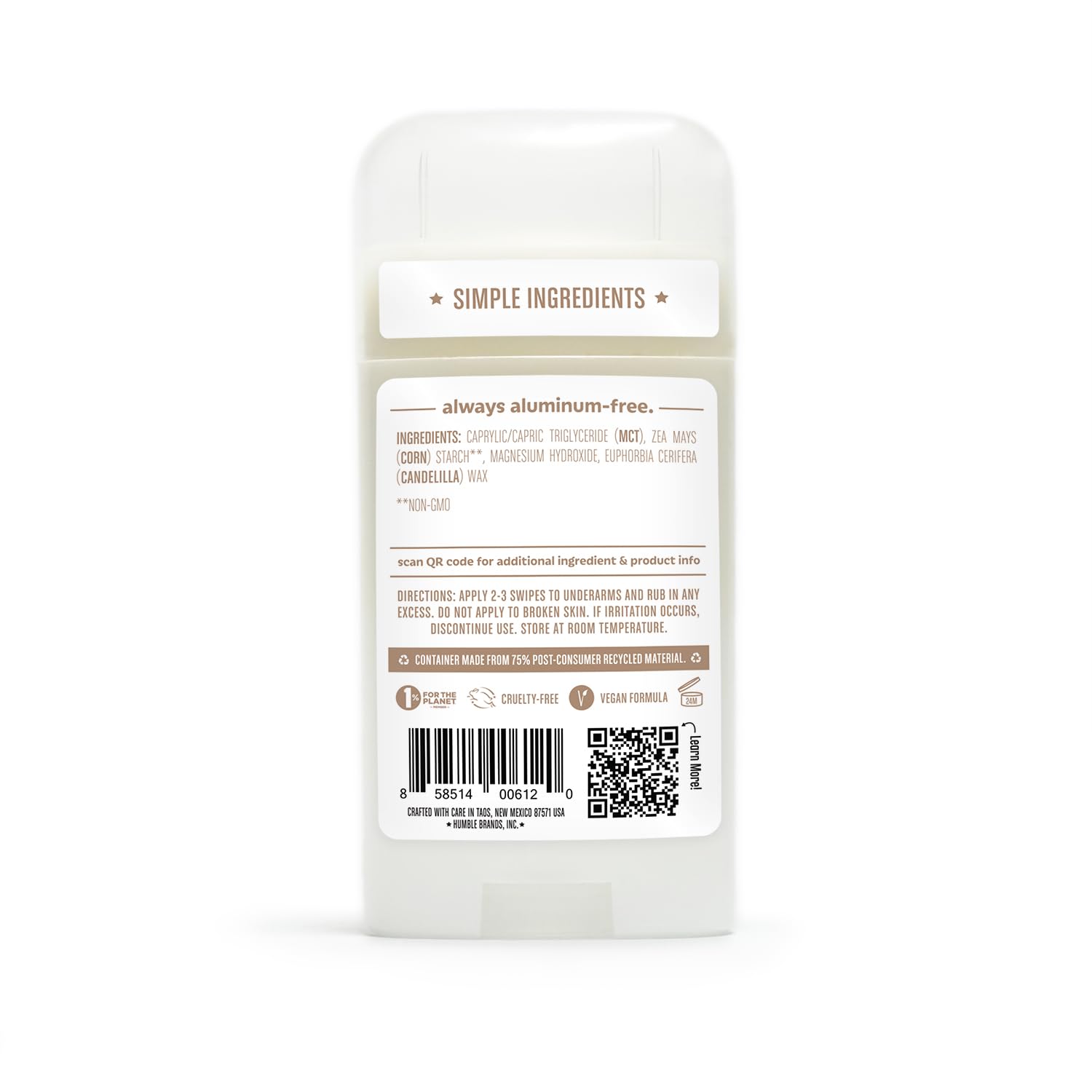 HUMBLE BRANDS Aluminum-Free Deodorant, Vegan and Cruelty- free, Formulated for Sensitive Skin, Simply Unscented, 2.5 Ounce (Pack of 1) - Image 8